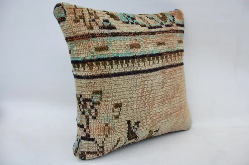 Aesthetic Cushion, 14x14 Beige Pillow Sham, Boho Pillow, Southwestern Pillow, Vintage Kilim Pillow, Gift Pillow, Pillow Case, Chair Cushion Cover - 2