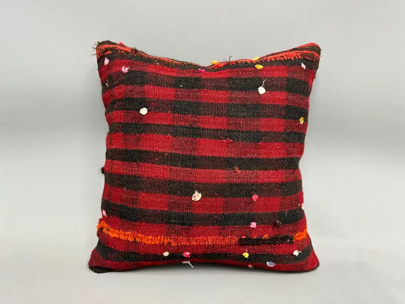 Pillow for Sofa, Pillow Sham, 18x18 Red Cushion Case, Boho Pillow Sham Cover, Ethnical Kilim Rug Pillow, Toss Pillow, Accent Pillow - 4
