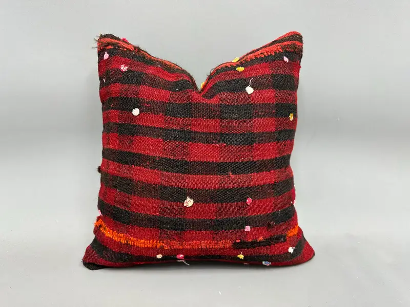 Pillow for Sofa, Pillow Sham, 18x18 Red Cushion Case, Boho Pillow Sham Cover, Ethnical Kilim Rug Pillow, Toss Pillow, Accent Pillow - 1