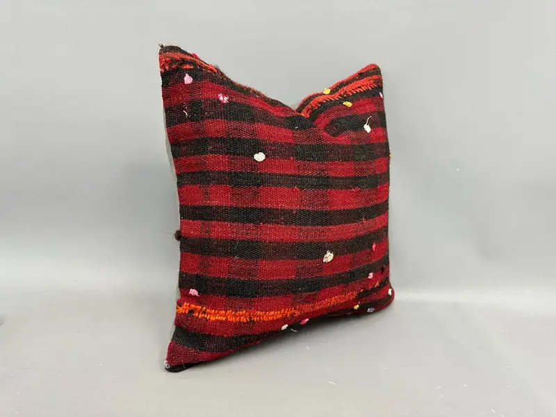 Pillow for Sofa, Pillow Sham, 18x18 Red Cushion Case, Boho Pillow Sham Cover, Ethnical Kilim Rug Pillow, Toss Pillow, Accent Pillow - 2