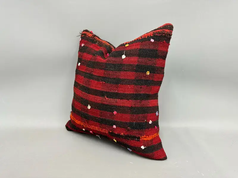 Pillow for Sofa, Pillow Sham, 18x18 Red Cushion Case, Boho Pillow Sham Cover, Ethnical Kilim Rug Pillow, Toss Pillow, Accent Pillow - 3