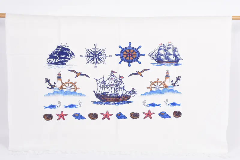 Wedding Gifts Towel, Summer Towel, Bridesmaid Gift Towel, Gifts For Him, Bachelor Towel, Peshtemal, 70x40 Cotton Ship Patterned Towel, Pool Towels - 1
