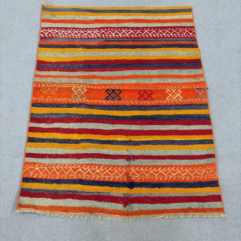 Vibrant Orange Rug, 2.8x3.6 ft Oriental Design