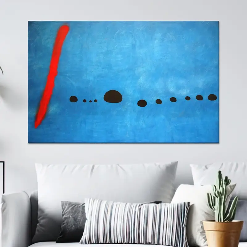 Impresión en lienzo abstracto moderno: arte minimalista en azul y rojo de moda