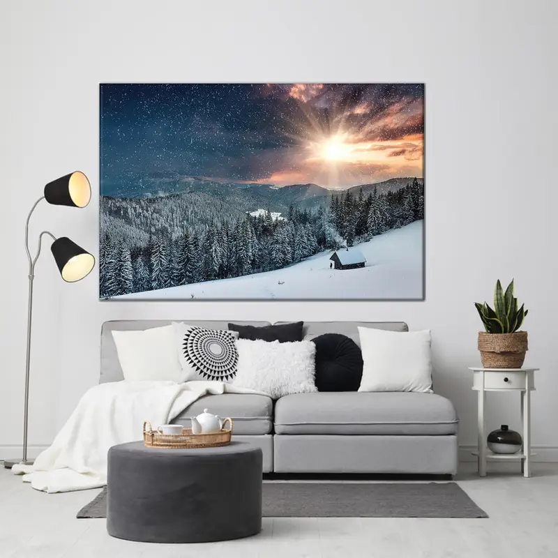 Winter Canvas, Sunset Wall Art, Winter Landspace Canvas, Forest Scnery, Nature View, Winter Wall Art, Sunrise Canvas Art, Mountain Canvas, - 1