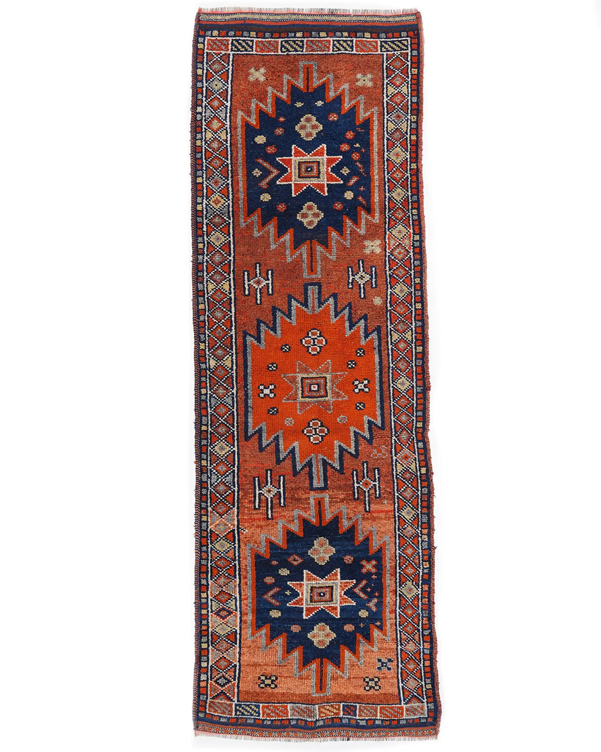 Türkischer Vintage Teppich, 3,1x9,7 ft Herki Teppich, Rot Blau Patchwork Teppich - 1