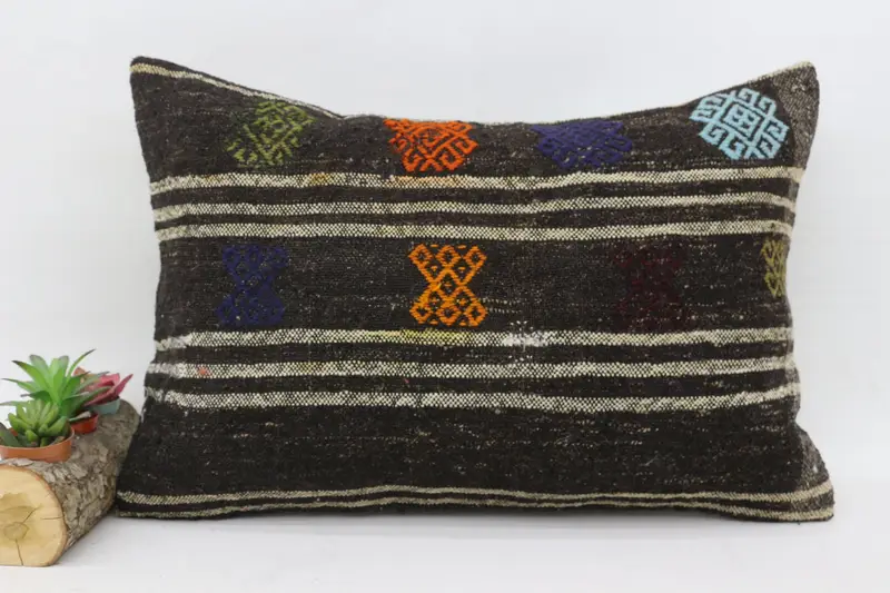 Pillow Sham, Sofa Pillow Cover, Floor Cushion Cover, Boho Pillow Sham Cover, Pillow for Sofa, 16x24 Brown Cushion, Turkish Kilim Pillow - 1