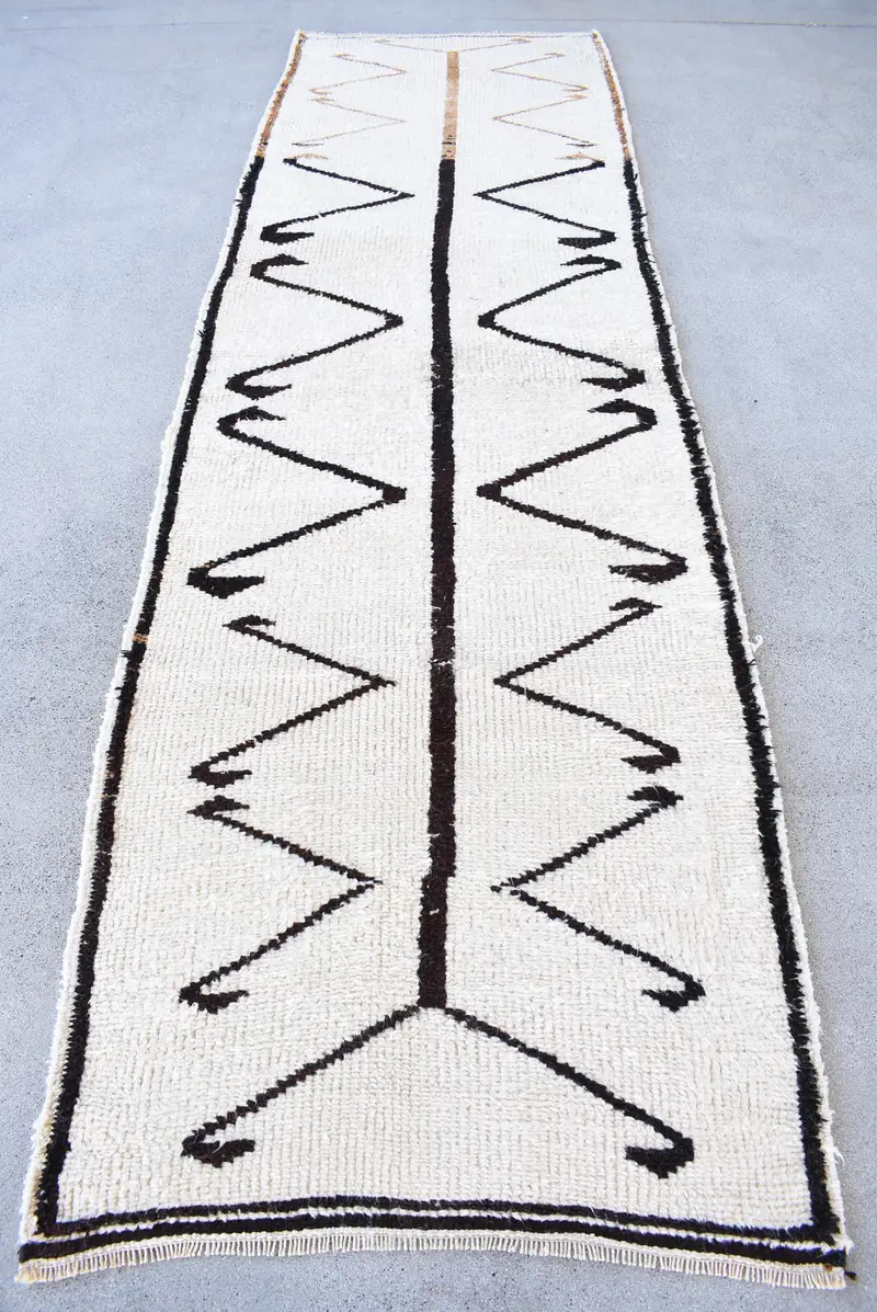 Alfombra turca, alfombra corredor de 3,3x11,2 pies, alfombra de lana Herki negra beige - 1