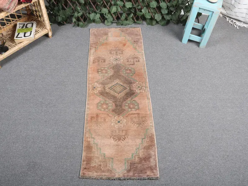 Vibrant Orange Rug, 1.4x4 ft Ikat Pattern