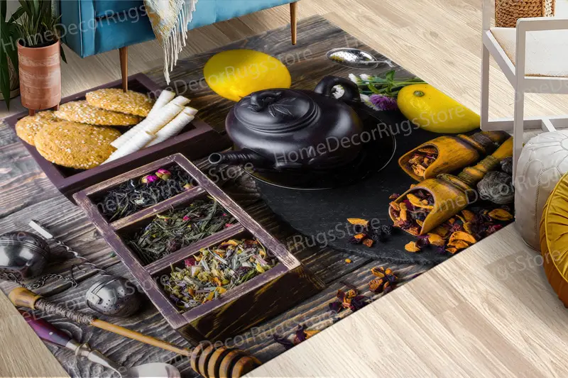 Bedruckter Teppich „Tea Time“: Gemütliche Küchendekoration mit trendigem Design