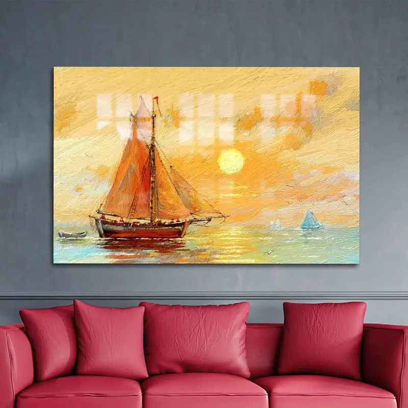 Elegant Printed Glass: Abstract Sea Sunset Landscape