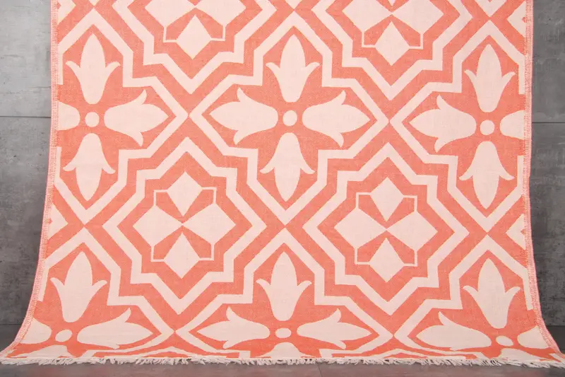 Turkish Beach Towel Dark Orange Tulip Pattern, Organic Cotton, 36x67 Inches