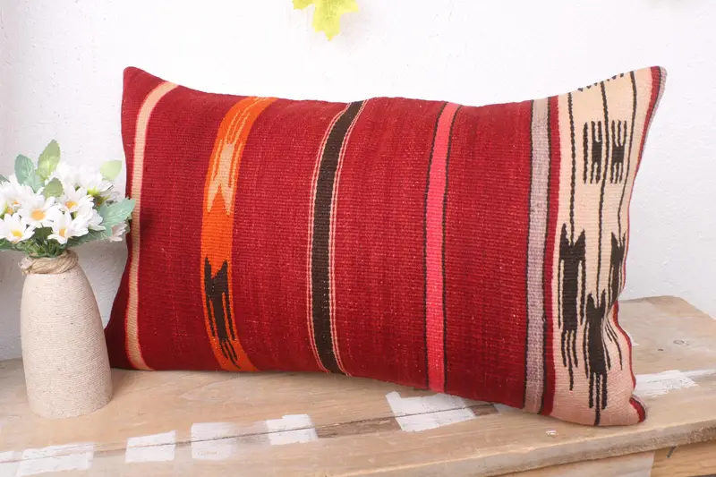 12x20 Red Pillow Cover, Boho Pillow Sham Cover, Retro Throw Pillow Sham, Pillow for Couch, Pillow, Kilim Pillow, Aesthetic Pillow Sham - 4
