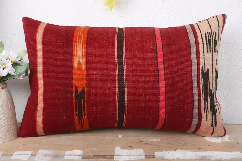 12x20 Red Pillow Cover, Boho Pillow Sham Cover, Retro Throw Pillow Sham, Pillow for Couch, Pillow, Kilim Pillow, Aesthetic Pillow Sham - 2