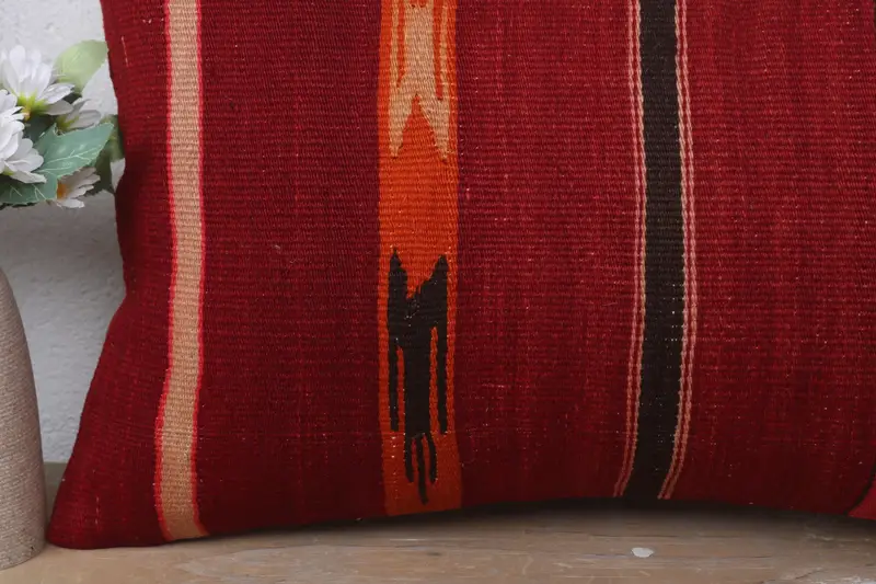12x20 Red Pillow Cover, Boho Pillow Sham Cover, Retro Throw Pillow Sham, Pillow for Couch, Pillow, Kilim Pillow, Aesthetic Pillow Sham - 3
