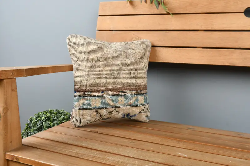 Throw Kilim Pillow, Cushion, Vintage Pillow, 12x12 Brown Cushion Cover, Authentic Cushion Cover, Outdoor Bolster Pillow Case, Vintage Kilim Pillow - 1