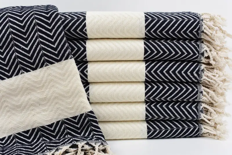 Organic Cotton Towel Personalized Blue Chevron, 40x71 Inches