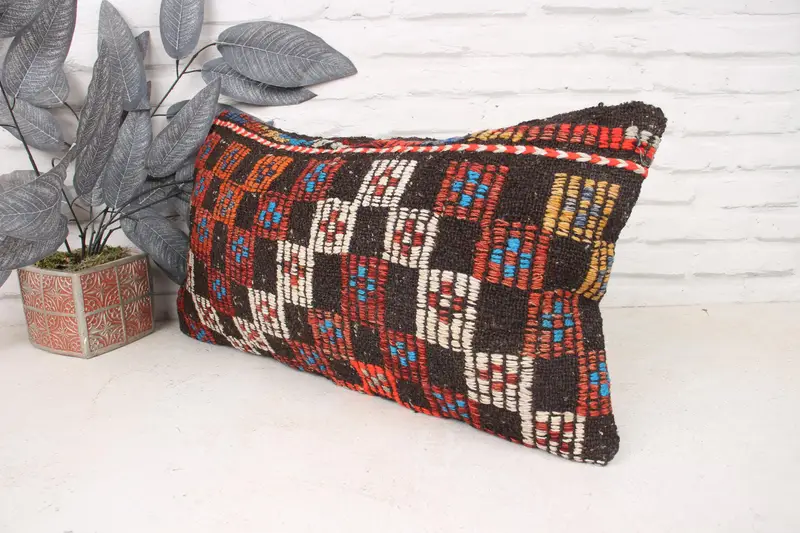 Art Deco Pillow, Kilim Pillow, 12x24 Orange Cushion Cover, Pattern Throw Pillow Sham, Vintage Kilim Throw Pillow, Kilim Cushion Sham, Cushion - 4