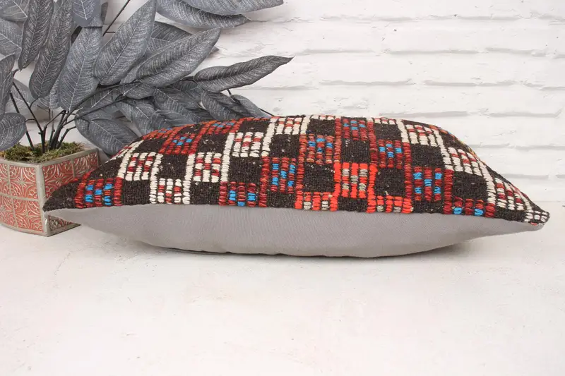 Art Deco Pillow, Kilim Pillow, 12x24 Orange Cushion Cover, Pattern Throw Pillow Sham, Vintage Kilim Throw Pillow, Kilim Cushion Sham, Cushion - 5