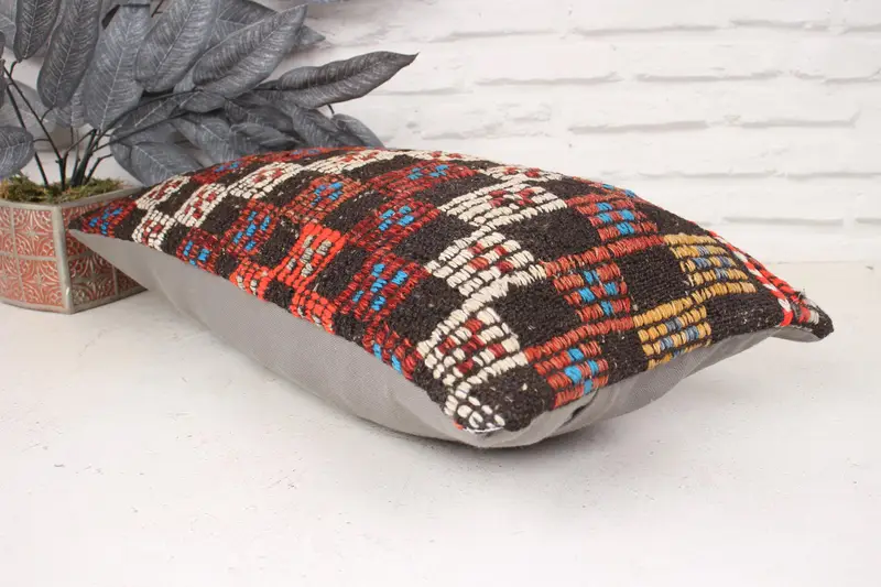 Art Deco Pillow, Kilim Pillow, 12x24 Orange Cushion Cover, Pattern Throw Pillow Sham, Vintage Kilim Throw Pillow, Kilim Cushion Sham, Cushion - 6