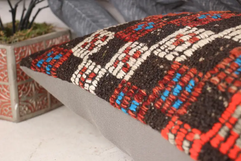 Art Deco Pillow, Kilim Pillow, 12x24 Orange Cushion Cover, Pattern Throw Pillow Sham, Vintage Kilim Throw Pillow, Kilim Cushion Sham, Cushion - 7