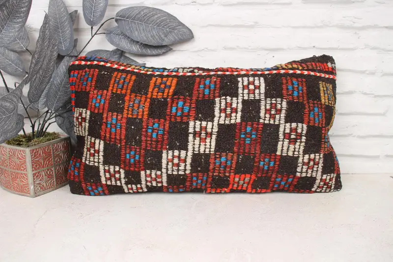 Art Deco Pillow, Kilim Pillow, 12x24 Orange Cushion Cover, Pattern Throw Pillow Sham, Vintage Kilim Throw Pillow, Kilim Cushion Sham, Cushion - 1