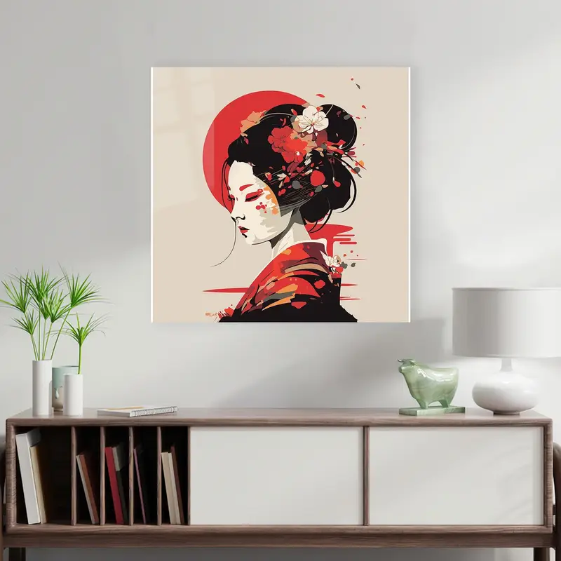 エレガントな芸者プリント ガラス: トレンディな日本女性のデザイン