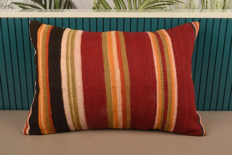 Vintage Green Southwestern Pillow Sham, Striped 16x24 inch Moroccan Cushion - 1