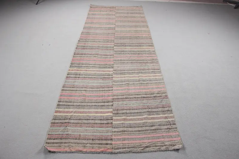 Türk Vintage Runner Halısı 3.4x10.4 ft, Gri Pembe Puantiyeli Halı - 1
