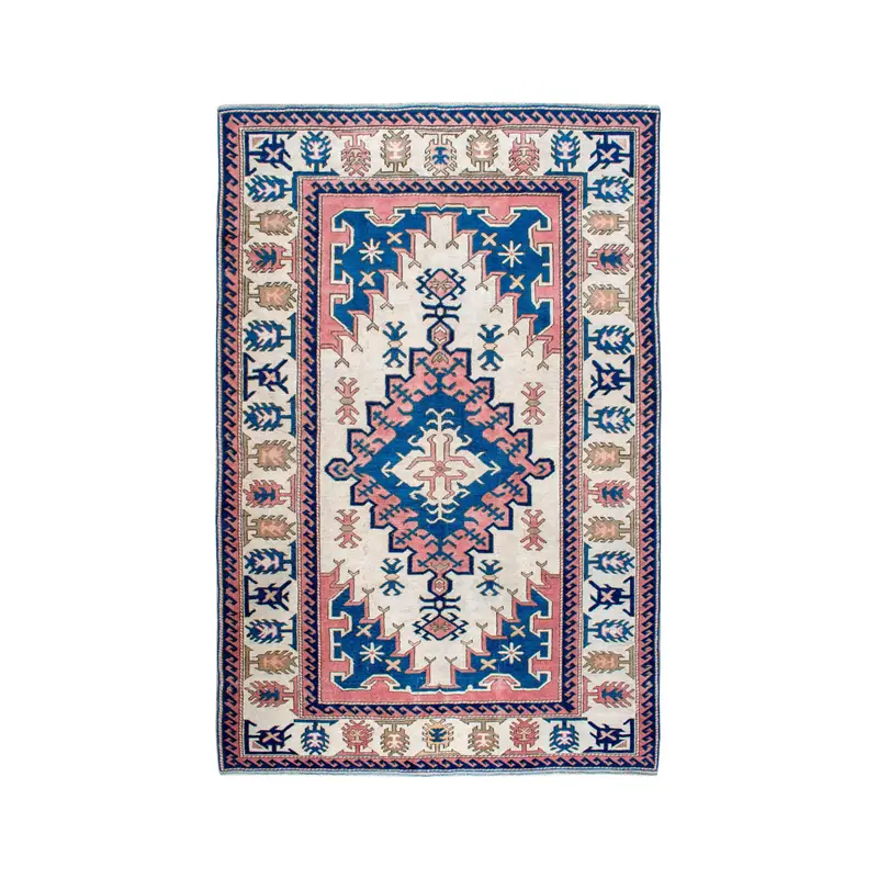 6.7x10.1 ft Turkish Rug, Vintage Large Rug, Blue Red Check Rug - 1