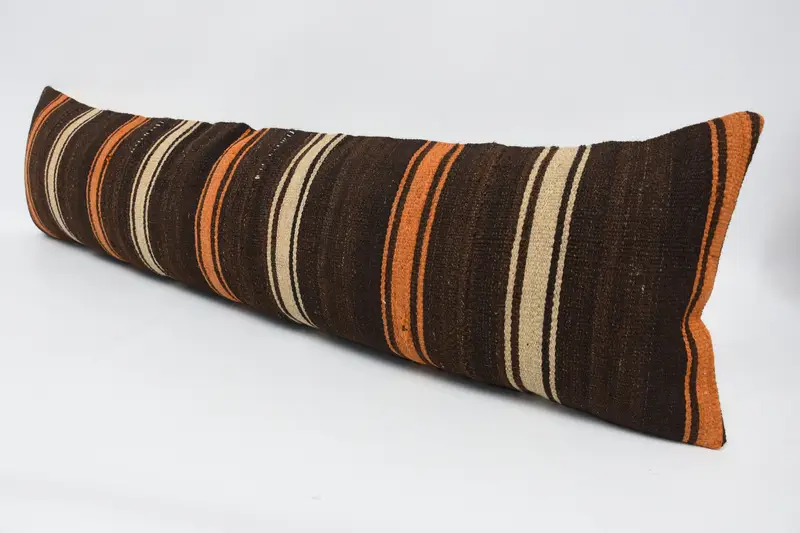 Morroccon Kilim Cushion Pillow Sham, Throw Kilim Pillow, Ethnical Kilim Rug Pillow, Pillow, Kilim Pillow, 12x48 Brown Pillow Case - 4