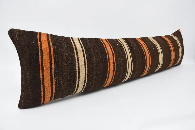 Morroccon Kilim Cushion Pillow Sham, Throw Kilim Pillow, Ethnical Kilim Rug Pillow, Pillow, Kilim Pillow, 12x48 Brown Pillow Case - 3