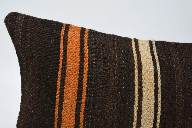 Morroccon Kilim Cushion Pillow Sham, Throw Kilim Pillow, Ethnical Kilim Rug Pillow, Pillow, Kilim Pillow, 12x48 Brown Pillow Case - 2