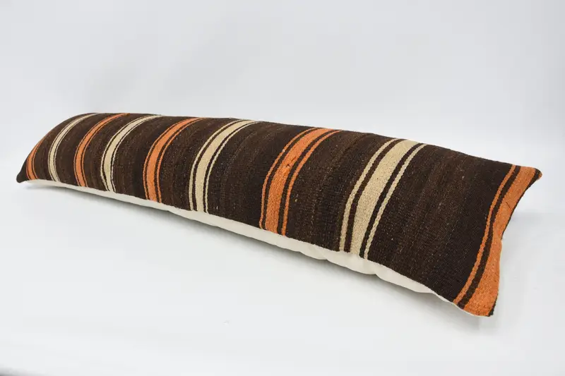 Morroccon Kilim Cushion Pillow Sham, Throw Kilim Pillow, Ethnical Kilim Rug Pillow, Pillow, Kilim Pillow, 12x48 Brown Pillow Case - 5