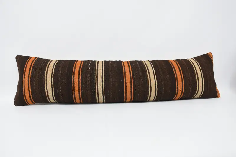 Morroccon Kilim Cushion Pillow Sham, Throw Kilim Pillow, Ethnical Kilim Rug Pillow, Pillow, Kilim Pillow, 12x48 Brown Pillow Case - 1