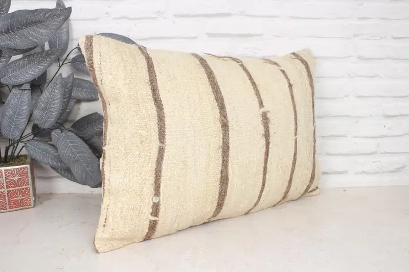 16x24 Beige Pillow Cover, Handmade Rug Seat Pillow, Pillow for Couch, Pillow Cover, Rustic Pillow Sham, Turkish Kilim Pillow, Throw Kilim Pillow - 3