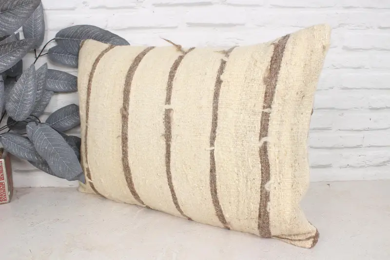 16x24 Beige Pillow Cover, Handmade Rug Seat Pillow, Pillow for Couch, Pillow Cover, Rustic Pillow Sham, Turkish Kilim Pillow, Throw Kilim Pillow - 4