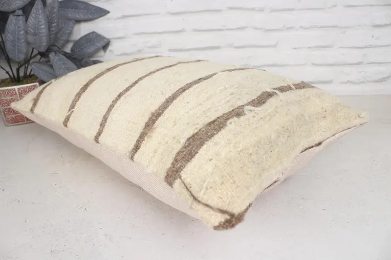 16x24 Beige Pillow Cover, Handmade Rug Seat Pillow, Pillow for Couch, Pillow Cover, Rustic Pillow Sham, Turkish Kilim Pillow, Throw Kilim Pillow - 6