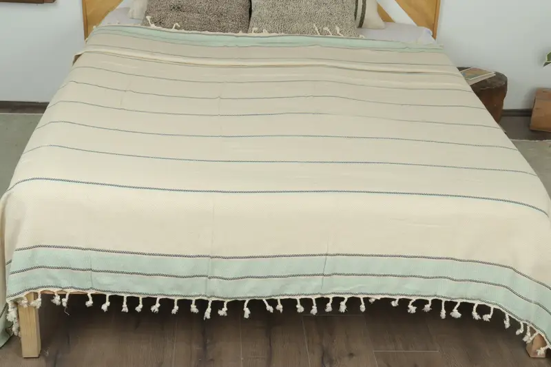 Turkish Bedspread, Custom Wedding Gifts, Valentines Day Gift For Him, 104x96 Cotton Striped Towel, Housewarming Gift, Woven Throw Blanket - 8