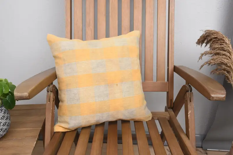 Home Decor Vintage Moroccan Cushion Cover, 16x16 inch Plaid Beige Pillow - 1