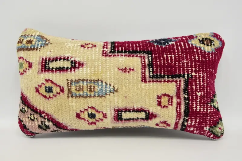 Ethnical Kilim Rug Pillow, Turkish Pillow, Patio Pillow Sham, Handmade Kilim Cushion, Rustic Pillow Cover, Pillow Case, 8x16 Red Pillow Case - 1