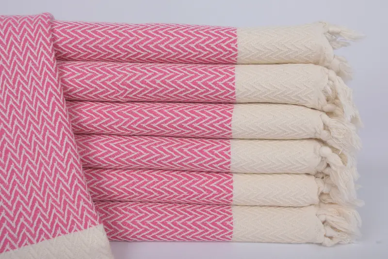Pink Zigzag Design Hand Towel, Organic Cotton, 34x18 Inches