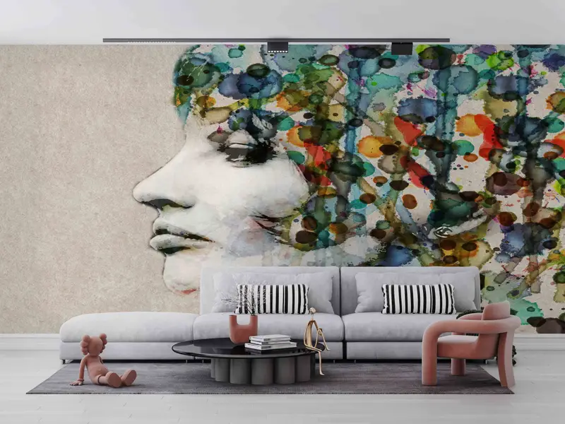 Personalisierte Tapete, Frauenmalerei Papierkunst, moderne Tapete, Hauswarming Geschenk, Mädchen digitales Papier, graues Handpapier, Tapetenkunst, - 2