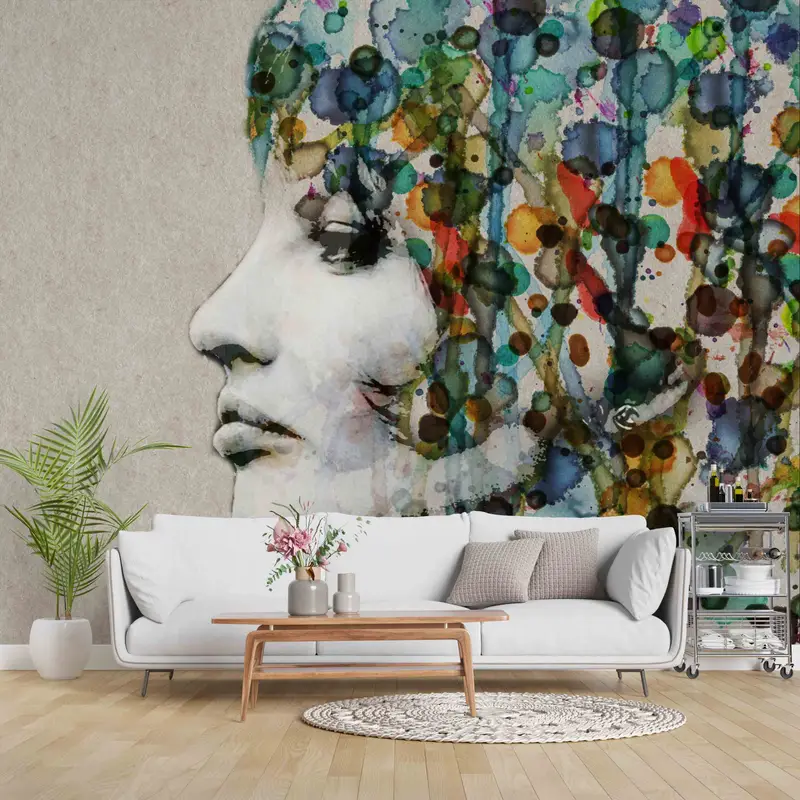 Personalisierte Tapete, Frauenmalerei Papierkunst, moderne Tapete, Hauswarming Geschenk, Mädchen digitales Papier, graues Handpapier, Tapetenkunst, - 8