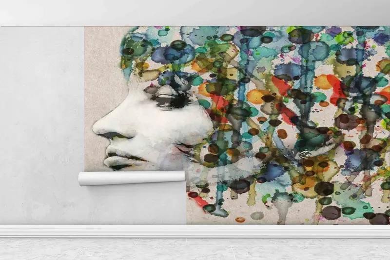 Personalisierte Tapete, Frauenmalerei Papierkunst, moderne Tapete, Hauswarming Geschenk, Mädchen digitales Papier, graues Handpapier, Tapetenkunst, - 1