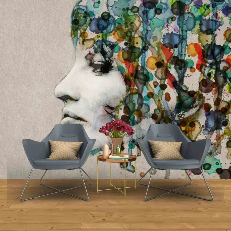 Personalisierte Tapete, Frauenmalerei Papierkunst, moderne Tapete, Hauswarming Geschenk, Mädchen digitales Papier, graues Handpapier, Tapetenkunst, - 9