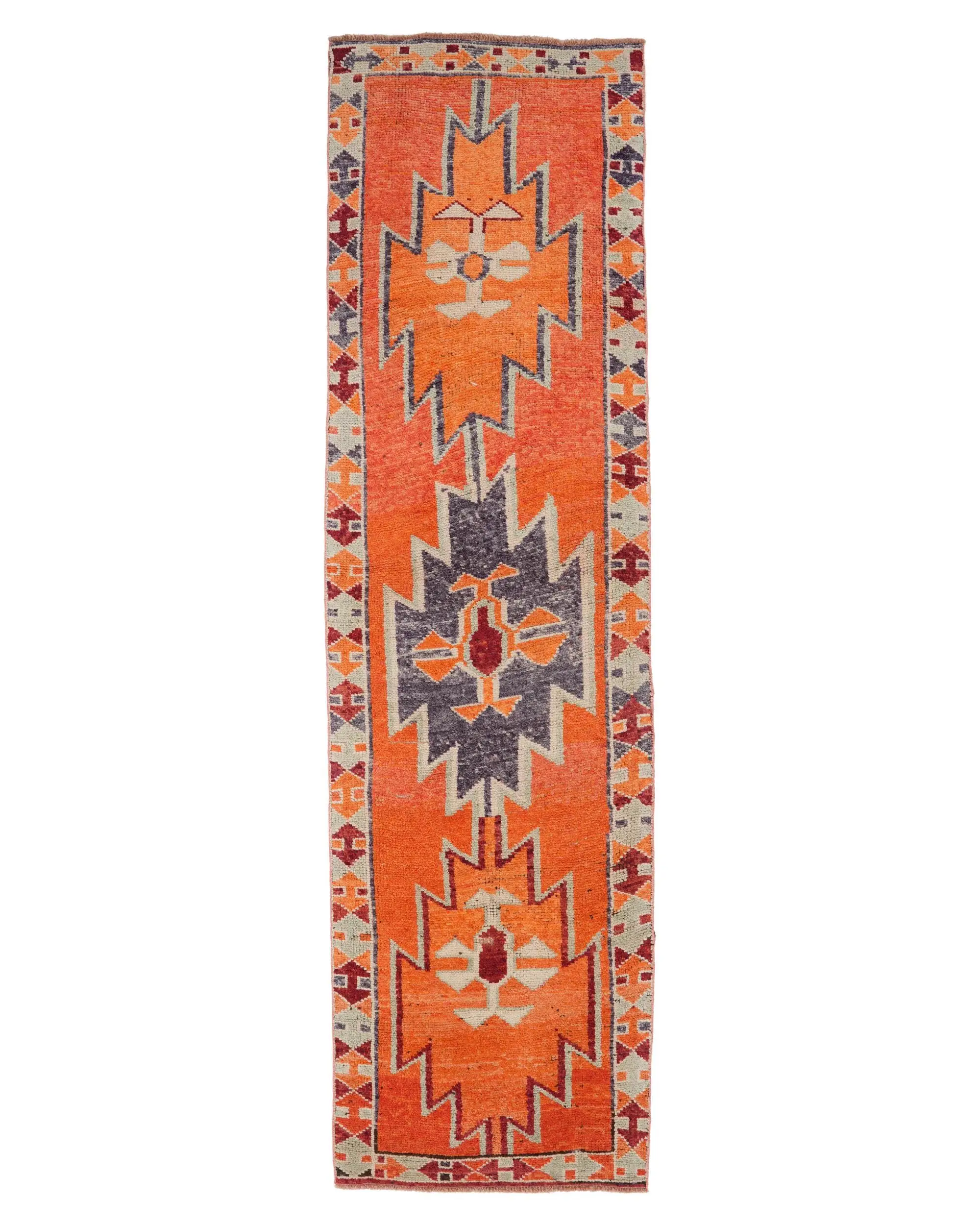 Türkischer Vintage-Teppich, 3,1 x 11,2 Fuß Herki-Teppich, orangefarbener Läufer-Blumenteppich - 1