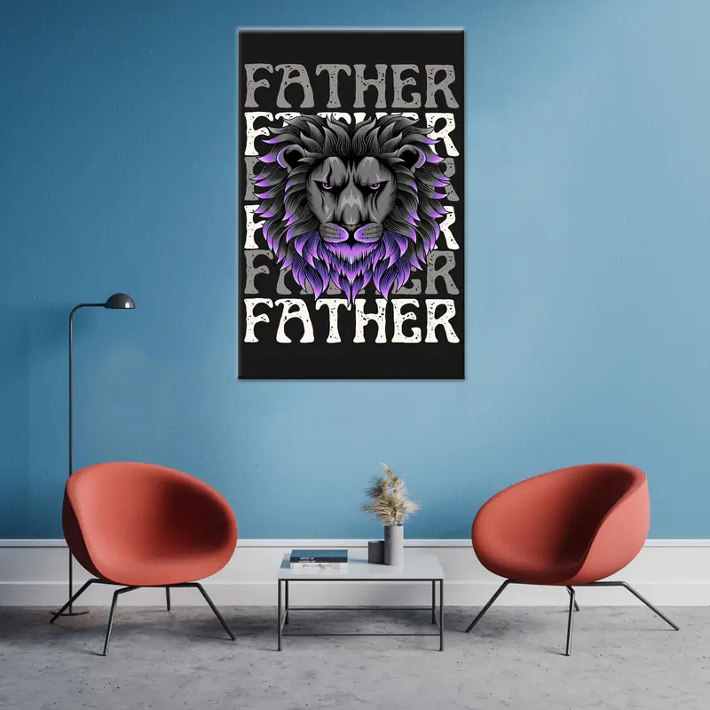Mor Aslan Baba Kanvas Poster, Cesur Baba Duvar Sanatı, Eril Oda Dekoru - 1