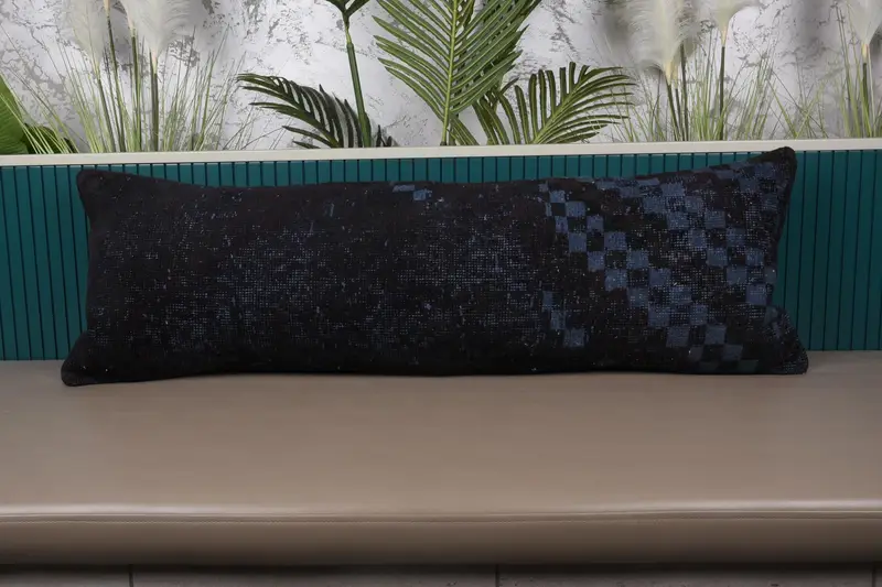 Turkish Plaid Cushion Case, Moroccan 40x120 cm FloorNavy Blue Pillow Sham - 1