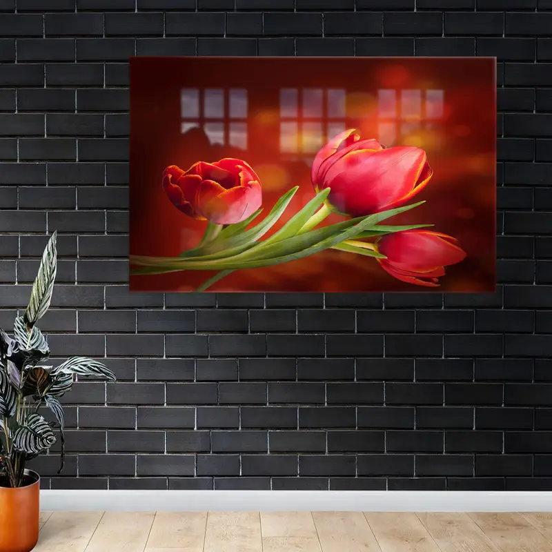 Vidrio impreso con tulipanes rojos modernos: elegante regalo para los amantes de los tulipanes